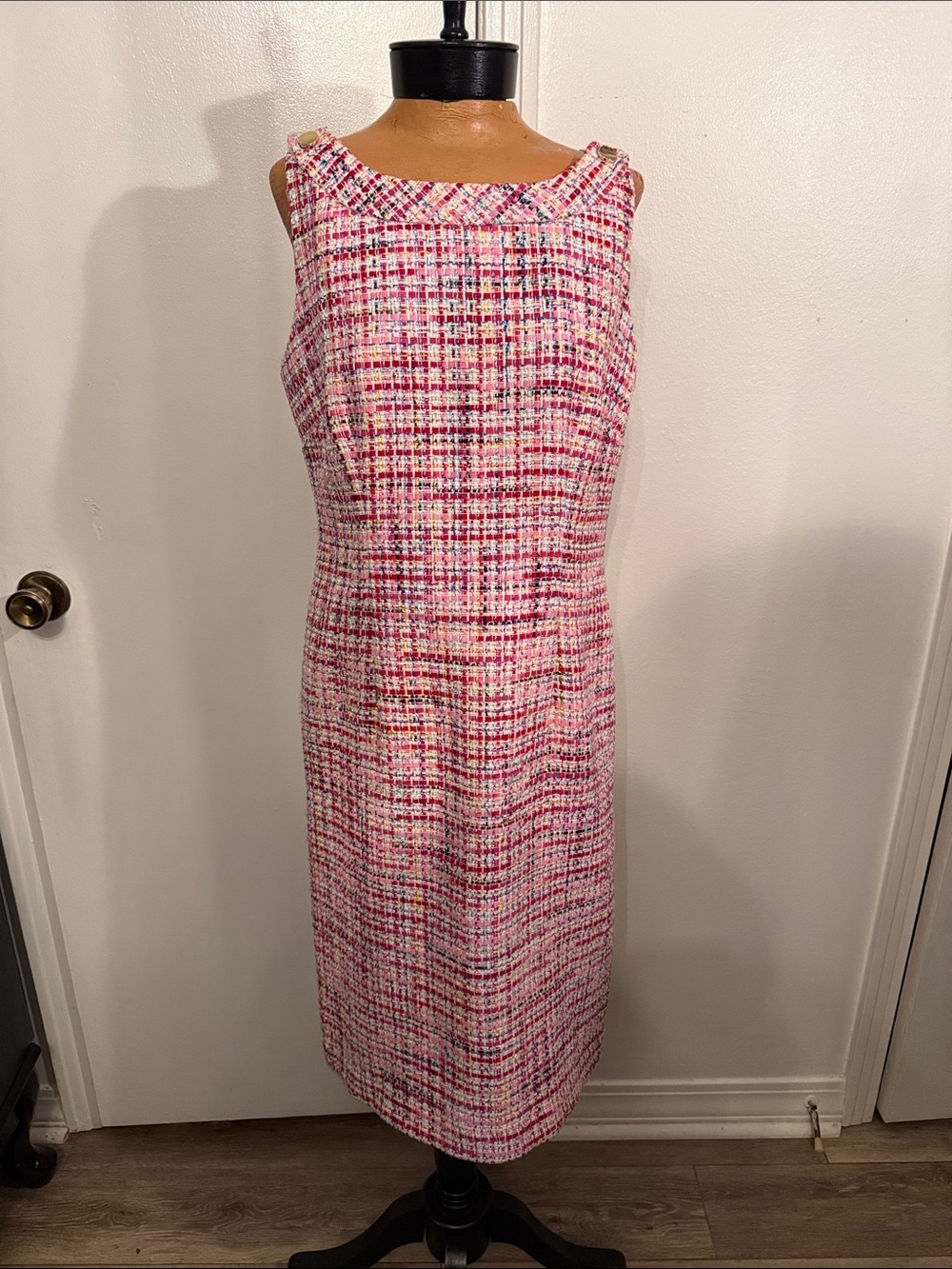 Talbots Pink Multicolor Tweed Sheath Dress - Sleeveless Boat Neck